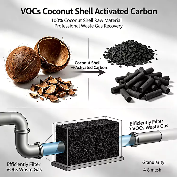 VOCs berreskuratzea koko-shell karbonoa